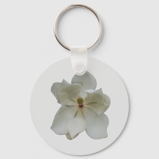 キーに付いた白いマグノリアの花 キーホルダー (正面)