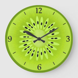 キーウィの様式化されたフルーツの切れ ラージ壁時計