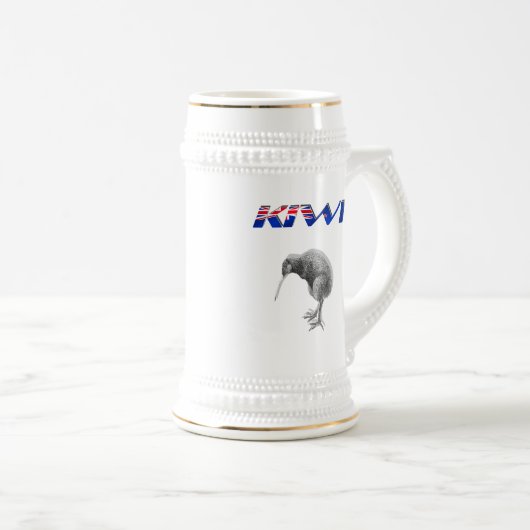 キーウィの鳥のニュージーランドの旗のロゴのギフト ビールジョッキ (正面右)
