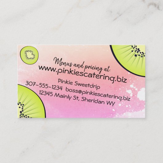 キーウィフルーツのパン屋のシェフのケイタリングビジネスカード 名刺 (裏面)