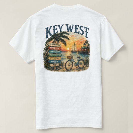 キーウェストのヨット風自転車の方向指示 Tシャツ (デザイン裏面)
