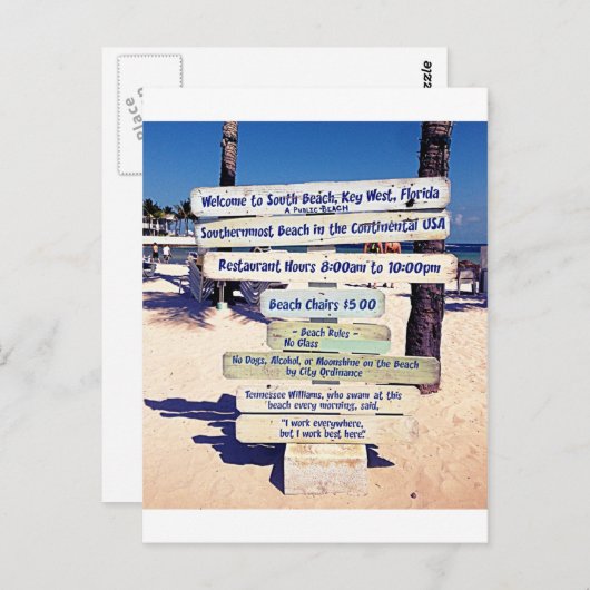 キーウェストフロリダビーチサイン ポストカード (正面/裏面)