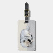 キーションド眠る子犬絵画のオリジナルドッグアート ラゲッジタグ (正面縦)