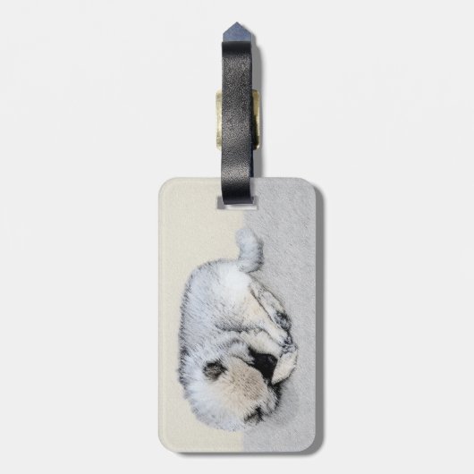 キーションド眠る子犬絵画のオリジナルドッグアート ラゲッジタグ (裏面縦)