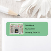 キーションド・クリスマス・パッピー・ドッグ絵画バイ・暖炉 ラベル (インサイチュ)