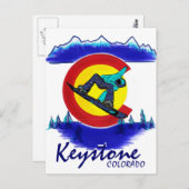 キーストーンコロラドティール（緑がかった色）スノーボーダー葉書 ポストカード (正面/裏面)