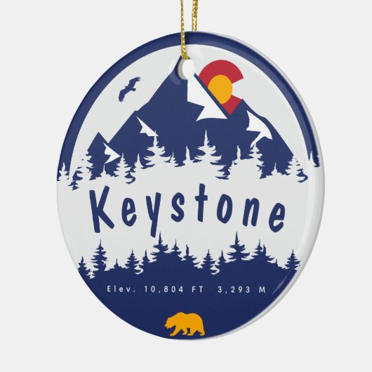 キーストーンコロラド州旗マウンテンスキーハイキング セラミックオーナメント (左)