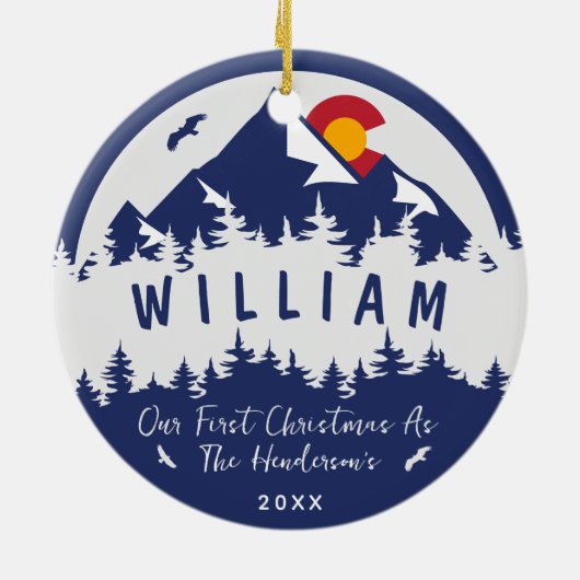 キーストーンコロラド州旗マウンテンスキーハイキング セラミックオーナメント (裏面)