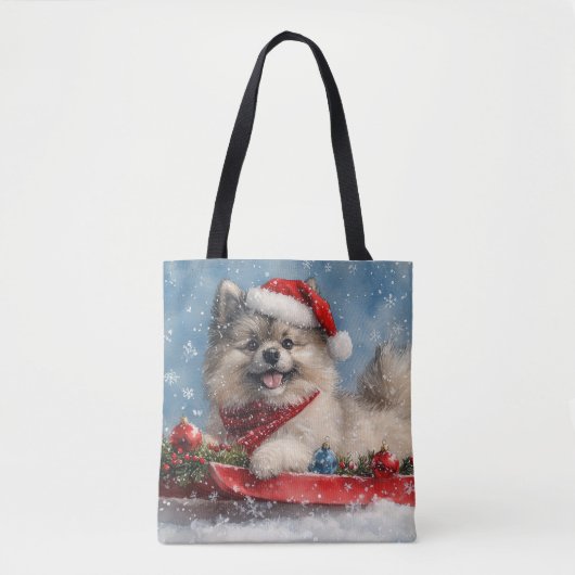 キースホンドの犬ソリに乗って 雪を降らせて クリスマス トートバッグ (正面)
