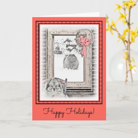 キースホンドクリスマスウィンター絵画ウインドウズドッグアート カード (黄色い花)