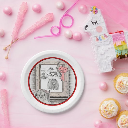 キースホンドクリスマスウィンター絵画ウインドウズドッグアート ペーパープレート (パーティー)