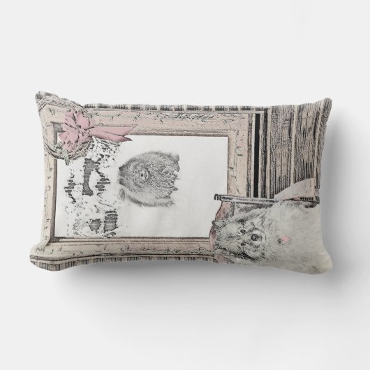 キースホンドクリスマスウィンター絵画ウインドウズドッグアート ランバークッション (正面)