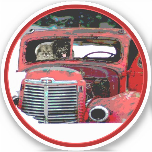 キースホンドクリスマス古絵画いトラックのドッグアート シール (正面)