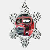 キースホンドクリスマス古絵画いトラックのドッグアート スノーフレークピューターオーナメント (右)