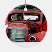 キースホンドクリスマス古絵画いトラックのドッグアート セラミックオーナメント (裏面)