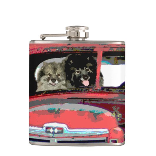 キースホンドクリスマス古絵画いトラックのドッグアート フラスク (正面)