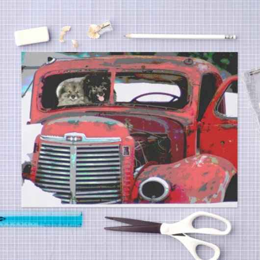 キースホンドクリスマス古絵画いトラックのドッグアート 薄葉紙 (クラフト)