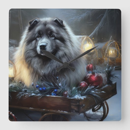 キースホンドスノースイクリスマスデコール スクエア壁時計 (正面)