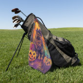 キースホンド不気味ドッグハロウィーン魔女とカボチャ ゴルフタオル (グリーン)