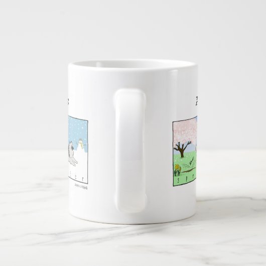 キーソンが四季を楽しむ – おもしろいドッグアート ジャンボコーヒーマグカップ (裏面)