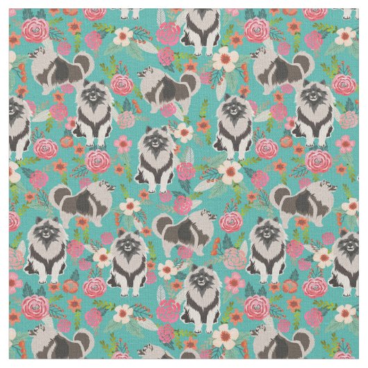 キーソンドッグヴィンテージフローラターコイズ ファブリック (クローズアップ)