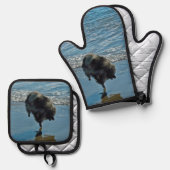 キーソンバレエ写真可愛いオリジナルドッグアート 鍋つかみ&鍋敷きセット (正面/裏面)