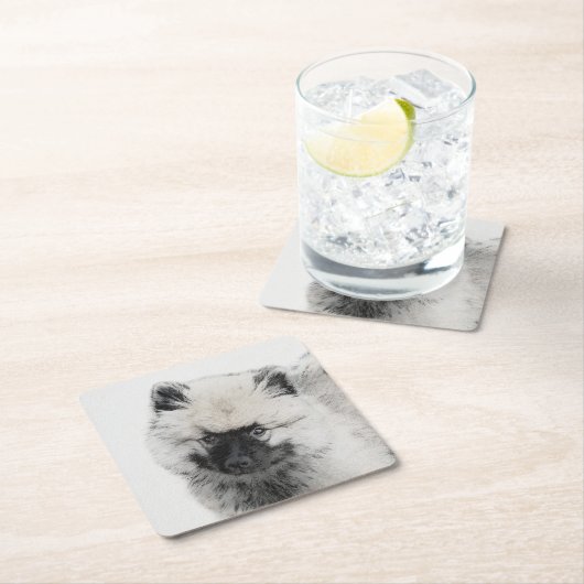 キーソンパピースケッチ – かわいいオリジナルドッグアート スクエアペーパーコースター (インサイチュ)