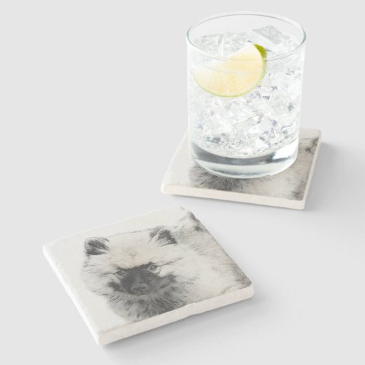 キーソンパピースケッチ – かわいいオリジナルドッグアート ストーンコースター (横)