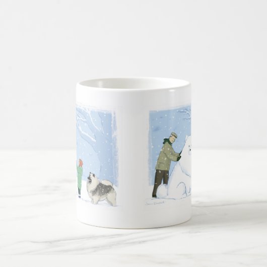 キーソン雪の犬かわいい冬のシーンを維持 コーヒーマグカップ (中央)