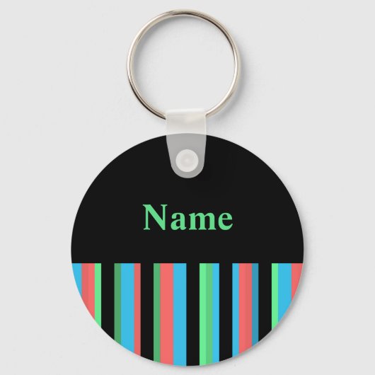 キーチかわいらしェンストライプのテンプレート – グリーン文字 キーホルダー (正面)