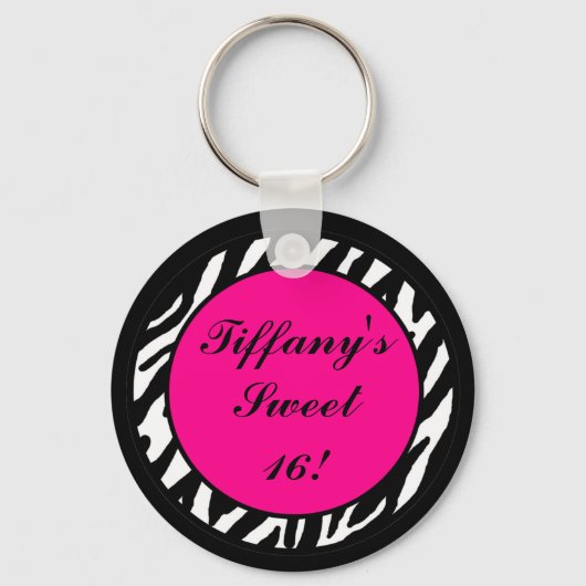 キーチェインパーソナライズされたホットピンクゼブラアニマルプリント キーホルダー (正面)