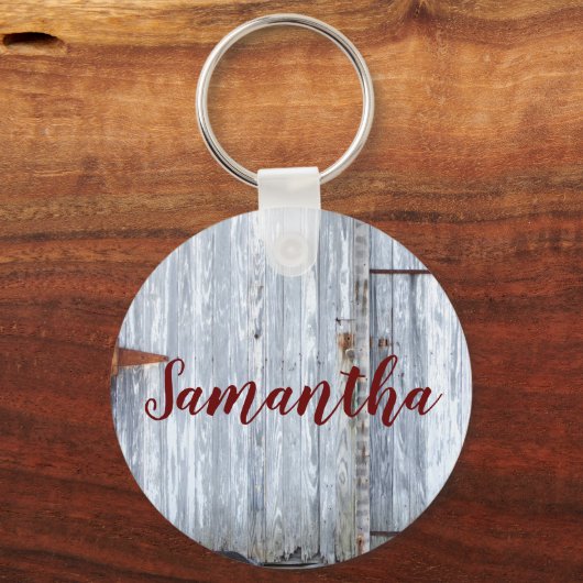 キーチェインパーソナライズされたホワイトウォッシュウッドバーンドアC キーホルダー (正面)