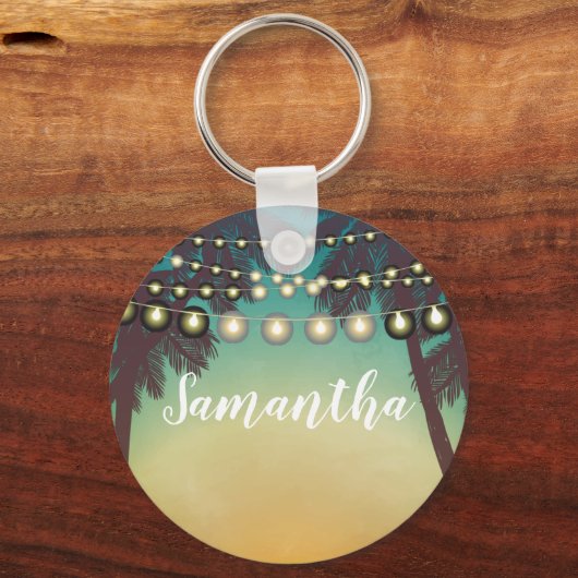 キーチェパーソナライズされたーンビーチサンセットパームツリーズStr キーホルダー (正面)