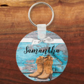 キーチェパーソナライズされたーンブルーウッドバーンドーブーツC キーホルダー (正面)