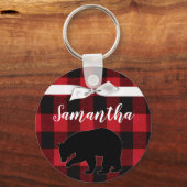 キーチェーパーソナライズされたンレッドバッファロープレイドベアブラック キーホルダー (正面)