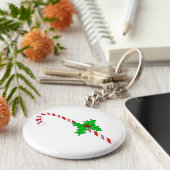 キーチェーンにホリーデザイン付きキャンディーケーン キーホルダー (側面)