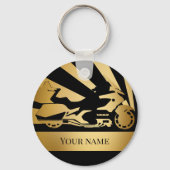 キーチェーンオートバイクバイクバイクもしくは自転車に乗る人金ゴールド キーホルダー (正面)