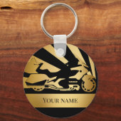 キーチェーンオートバイクバイクバイクもしくは自転車に乗る人金ゴールド キーホルダー (正面)