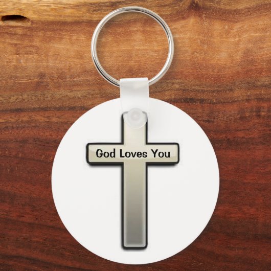 キーチェーンシルバークロス神はあなたを愛 キーホルダー (正面)