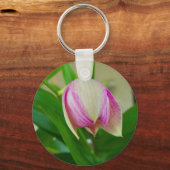 キーチェーン上の繊細な白と紫のラン キーホルダー (正面)