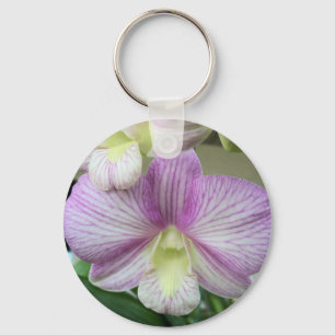 キーチェーン上の繊細な白と紫のラン キーホルダー
