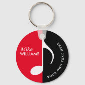 キーチェーン上の赤い黒の音楽シンボル(名前あり) キーホルダー (正面)