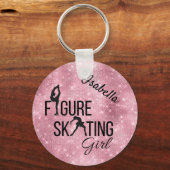 キーチェーン姿スケートで滑るガールピンクスパークルグラム キーホルダー (正面)