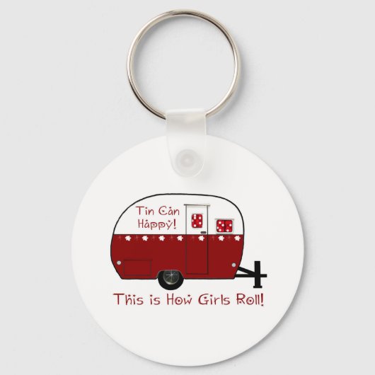 キーチェーン |ヴィンテージレッドレトロキャンパートレーラー (正面)