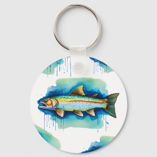 キーチェーン – 水彩シリーズ：マス/サケ (正面)
