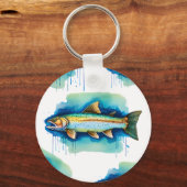 キーチェーン – 水彩シリーズ：マス/サケ (正面)