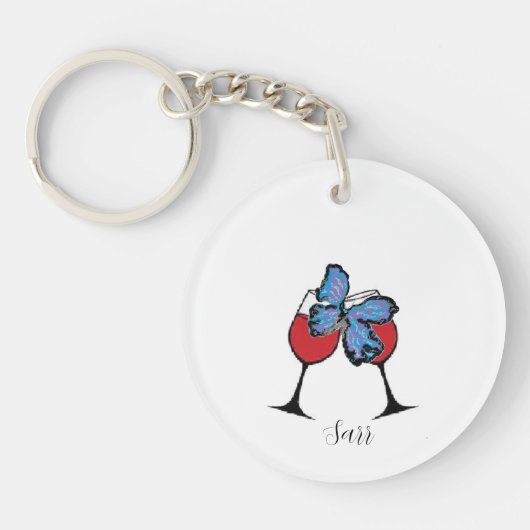 キーチェーン:蝶とワイングラス キーホルダー (正面)