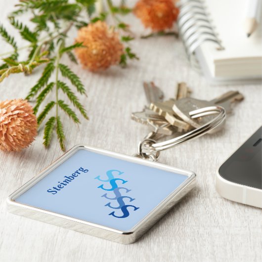 キーチェーン – 青の名前とイニシャル (側面)