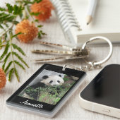 キーチェーン、黒い背景の長方形パンダ キーホルダー (正面右)