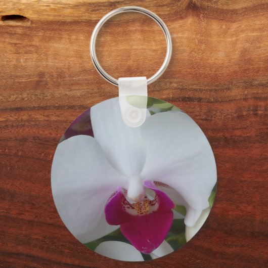 キーチェ素晴らしーン上の白と紫のラン キーホルダー (正面)